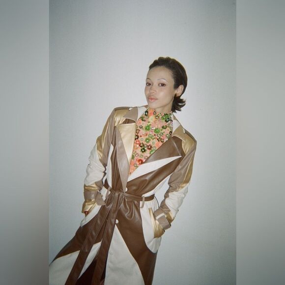 Francine Patched Trench Coat/ vegan Leather size S - Picture 4 of 7